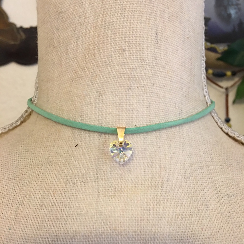 Faceted lemon crystal heart choker necklace